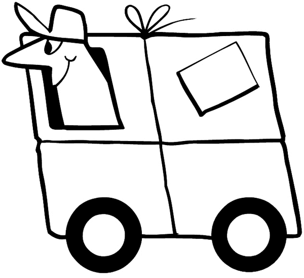 Deliveryman in package van vinyl sticker. Customize on line. Transport and Postal 075-0117